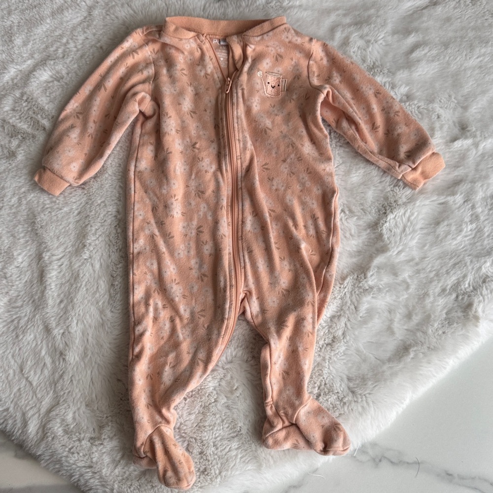 Cute Soft Peach Footed One-Piece Zipper Romper